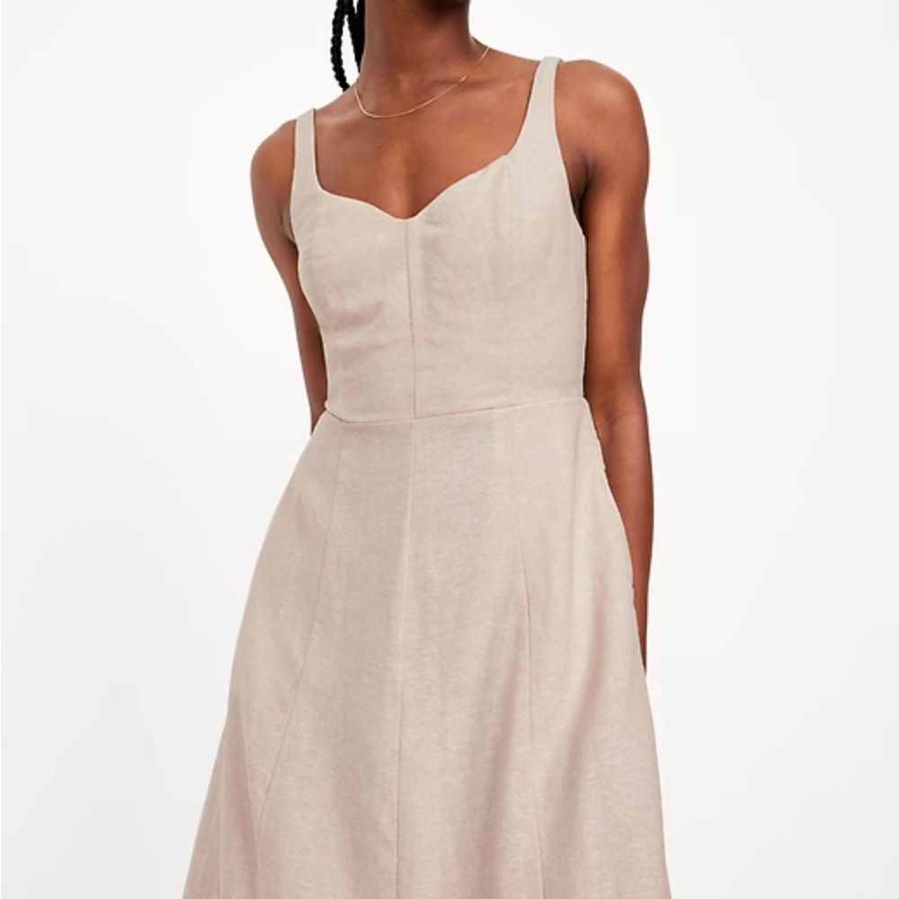 Old Navy Fit and Flare Sleeveless Linen- Blend MIDI Dress